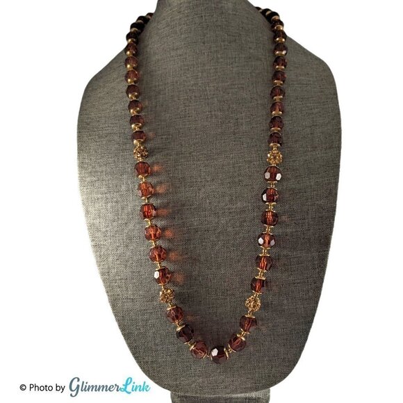 Anne Klein Brown & Gold Tone Cathedral & Rhinestone Beads Necklace - Picture 2 of 8